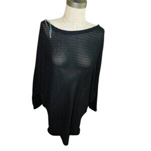 Janette Plus Size 1XL Black Semi Sheer Plus Size Knit Tunic Sweater Top NEW